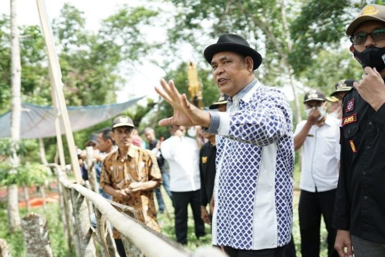 Bupati Solok, Epyardi Asda, saat mengunjungi salah satu nagari yang telah mengoperasikan ekskavator untuk membukan jalan tani. IST