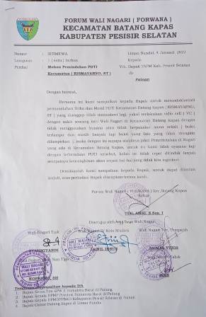 Surat permintaan pemberhentian oknum PDTI di Pessel
