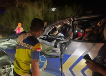 Mobil Dinas Kadishub Dharmasraya Terbalik di Sijunjung, Bagian Depan Hancur!