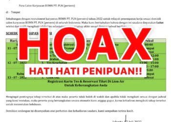 Hoax! Hati-hati Penipuan Rekrutmen Karyawan Mengatasnamakan PLN