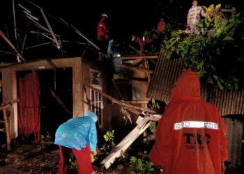TRC Semen padang bersama warga sekitar membersihkan pohon tumbang yang menimpa rumah warga. IST