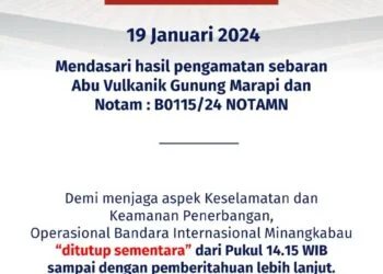Bandara Minangkabau Tutup Lagi, Gegara Sebaran Abu Vulkanik Gunung Marapi