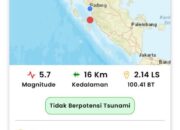 Gempa 5,7 SR Guncang Sumbar Pagi Ini