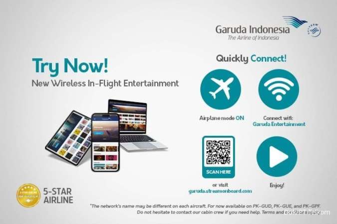 Solusi W-IFE diaplikasikan pada tiga armada Garuda Indonesia berjenis B 737-800 NG dengan nomor registrasi PK-GUD dan PK-GUE, serta A330-300 dengan nomor registrasi PK-GPF.