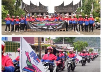 Begini Tampilan Kurir SATSET JNE Padang Konvoi dengan Jaket dan Helm Baru