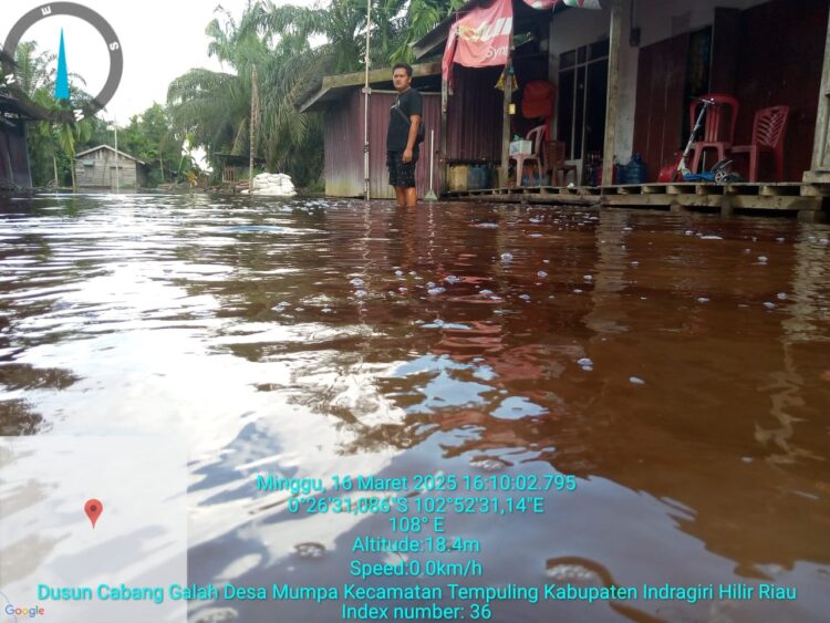 Kondisi permukiman warga yang terdampak banjir di wilayah Kabupaten Ingragiri Hilir, Riau pada Minggu (16/3).

Sumber: BPBD Kabupaten Indragiri Hilir.