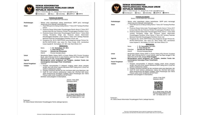 DKPP Akan Gelar Sidang Perdana  Dugaan Pelanggaran Kode Etik KPU dan Bawaslu Pasaman