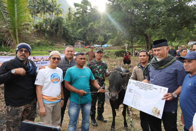 Gubernur Sumatera Barat (Sumbar), Mahyeldi Ansharullah menyerahkan bantuan tiga ekor sapi kurban kepada masyarakat Nagari Tanjung Balik Sumiso dan Garabak Data, Kabupaten Solok pada momentum hari raya Iduladha 1446 Hijriah kemarin. IST