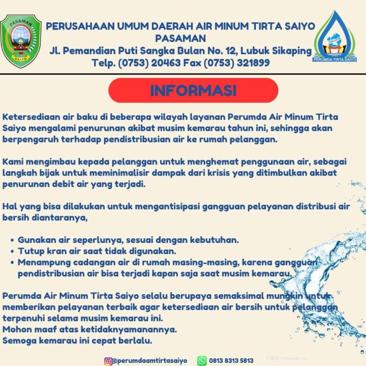 Informasi dari Perumda Tirta Saiyo