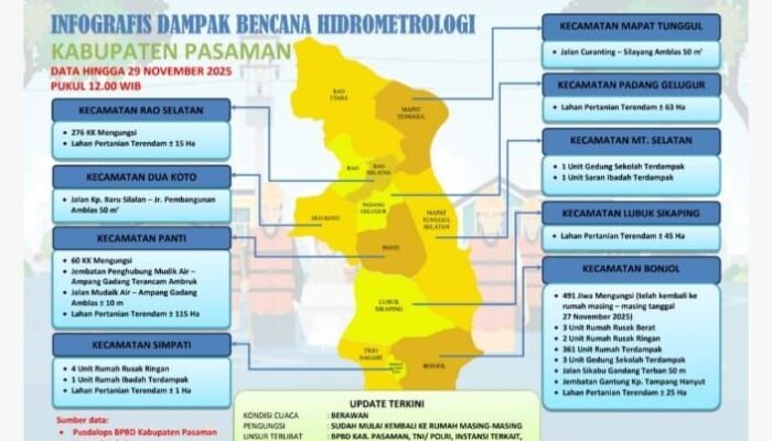 Ribuan Warga Terdampak dan Puluhan Hektare Lahan Pertanian Terendam Akibat Bencana di Pasaman