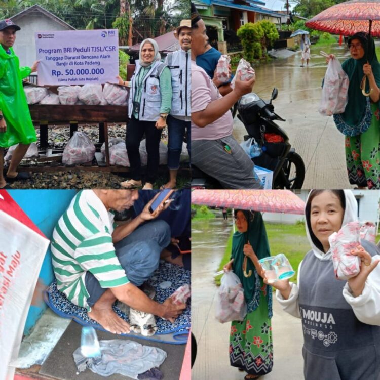 Bank Rakyat Indonesia (BRI) Region 3 Padang, melalui Program BRI Peduli TJSL, bergerak cepat membagikan sekitar 5.000 nasi bungkus. DOK AFRIANITA