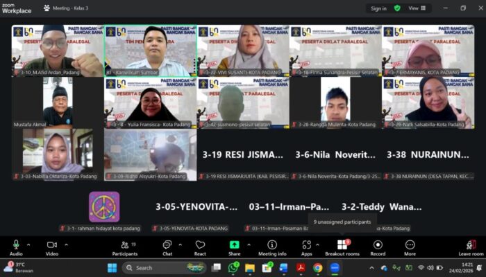 Kanwil Kemenkum Sumbar Berikan Diklat Paralegal bagi Posbankum Desa, Kelurahan dan Nagari